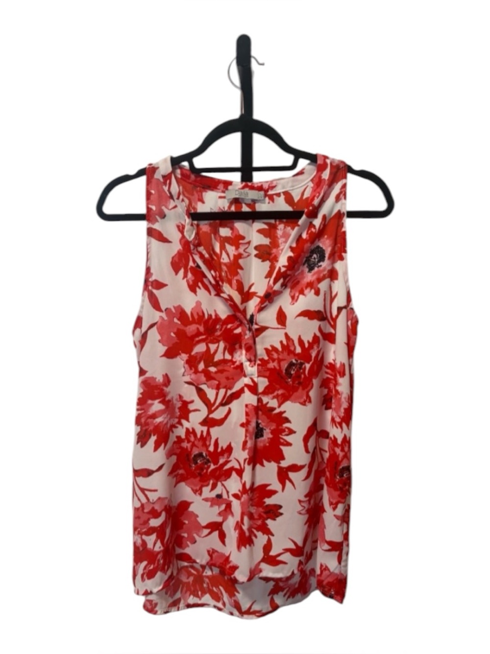 Dalia Red and White Floral Sleeveless V-Neck Tank
